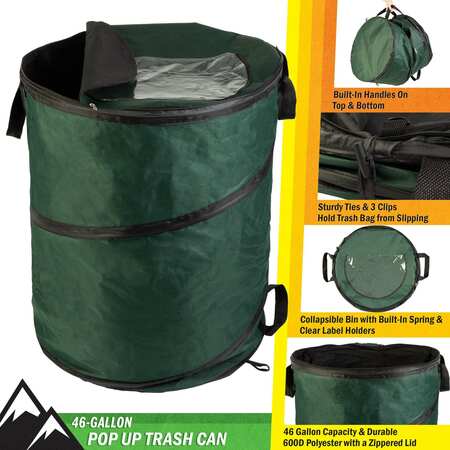 Wakeman Outdoors 46-Gallon Pop Up Trash Can, Green 75-CMP1118